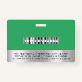 従業員カスタムバーコードロゴ名スキャナーグリーン バッジ (裏面)