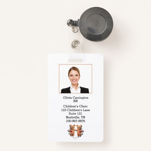 従業員カスタムフォトバーコードロゴ名バッジ バッジ (正面リトラクタブル付き)