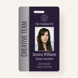 従業員カスタムフォトバーコードロゴ名パープル バッジ