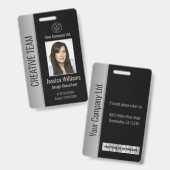 従業員カスタムフォトバーコードロゴ名ブラック バッジ (正面＆裏面)