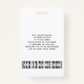 従業員カスタムフォトバーコードロゴ名ミニマル バッジ (裏面)