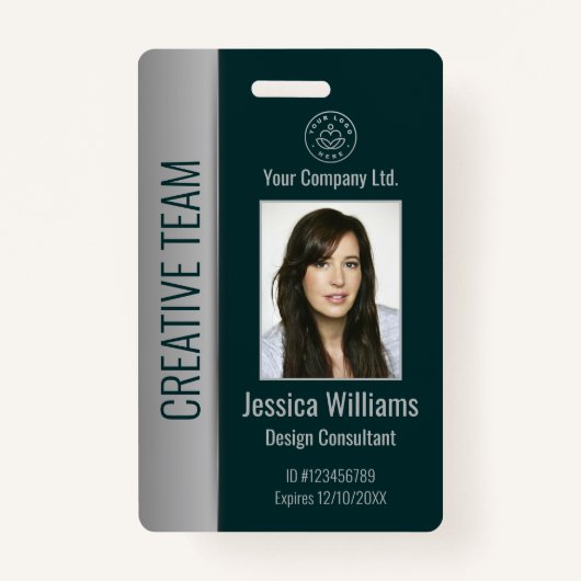 従業員カスタムフォトバーコードロゴ名（緑） バッジ (正面)