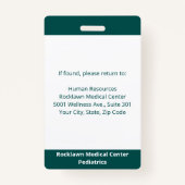 従業員カスタム写真ブルーグリーンホワイト医療ID バッジ (裏面)