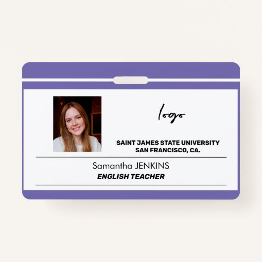 従業員カスタム名の写真ロゴ文字ベアコード バッジ (正面)