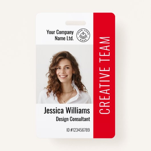 従業員カスタム名ロゴバーコードフォトID バッジ (正面)