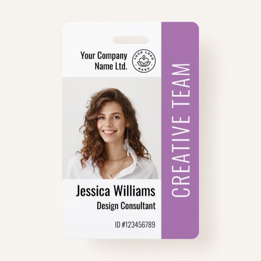 従業員カスタム名ロゴバーコードフォトID バッジ (正面)