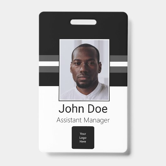 従業員カスタム名、写真、バーコード、ロゴ バッジ (表面)