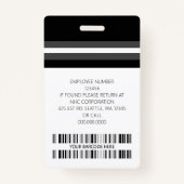 従業員カスタム名、写真、バーコード、ロゴ バッジ (裏面)