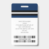 従業員カスタム名、写真、バーコード、ロゴ バッジ (裏面)