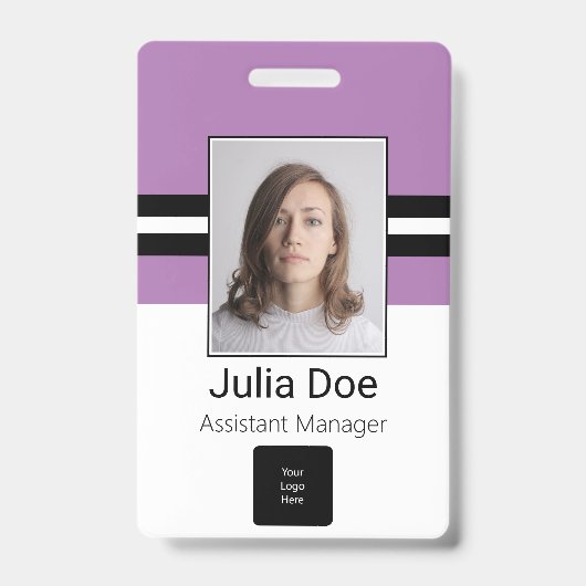 従業員カスタム名、写真、バーコード、ロゴ バッジ (表面)