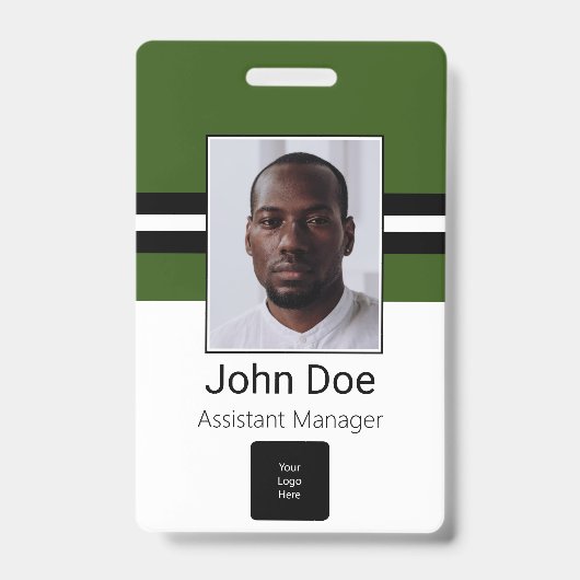 従業員カスタム名、写真、バーコード、ロゴ バッジ (表面)