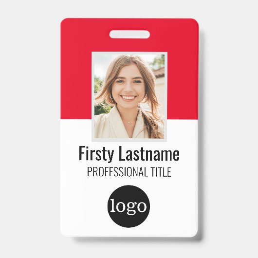 従業員カスタム – 写真、バーコード、ロゴ、名前バッジ バッジ (正面)