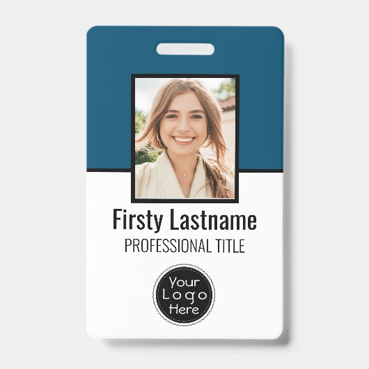 従業員カスタム – 写真、バーコード、ロゴ、名前バッジ バッジ (正面)