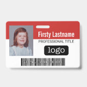 従業員カスタム – 写真、バーコード、ロゴ、名前 バッジ (正面)