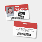 従業員カスタム – 写真、バーコード、ロゴ、名前 バッジ (正面＆裏面)