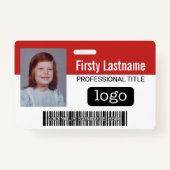 従業員カスタム – 写真、バーコード、ロゴ、名前 バッジ (正面)