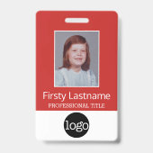 従業員カスタム – 写真、バーコード、ロゴ、名前 バッジ (正面)