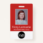 従業員カスタム – 写真、バーコード、ロゴ、名前 バッジ (正面)