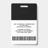 従業員カスタム – 写真、バーコード、ロゴ、名前 バッジ (裏面)