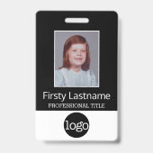 従業員カスタム – 写真、バーコード、ロゴ、名前 バッジ (正面)