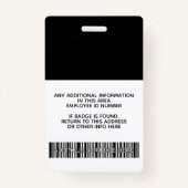 従業員カスタム – 写真、バーコード、ロゴ、名前 バッジ (裏面)