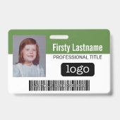 従業員カスタム – 写真、バーコード、ロゴ、名前 バッジ (正面)