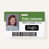 従業員カスタム – 写真、バーコード、ロゴ、名前 バッジ (正面)