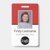 従業員カスタム – 写真、バーコード、ロゴ、名前 バッジ (正面)