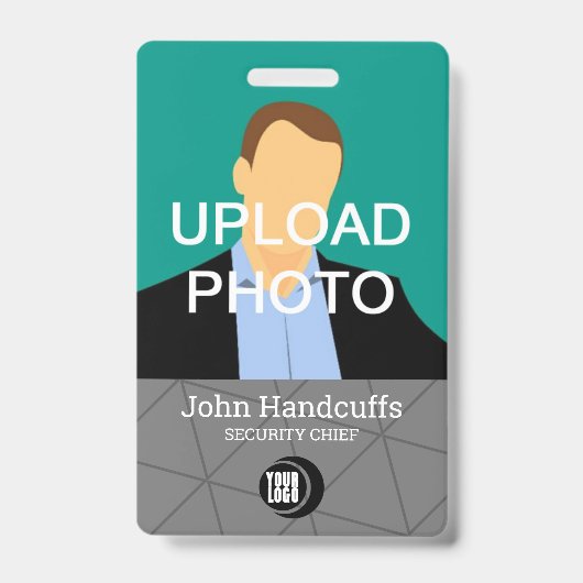 従業員カスタム – 写真、バーコード、ロゴ、名前 バッジ (Front)