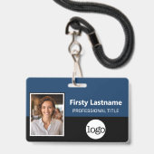 従業員カスタム – 写真、バーコード、ロゴ、名前 バッジ (正面（ネックストラップ付）)