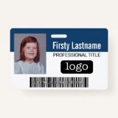 従業員カスタム – 写真、バーコード、ロゴ、名前 バッジ (正面)