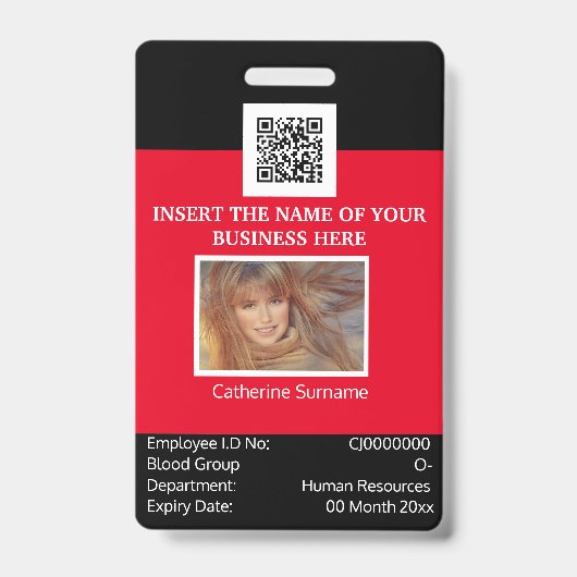 従業員カスタムIDカードテンプレート両面赤 バッジ (Front)