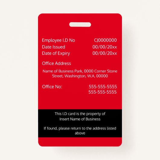 従業員カスタムIDカードテンプレート両面赤 バッジ (裏面)
