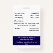 従業員カスタムIDカード編集可能ネイビーブルー白 バッジ (裏面)