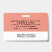 従業員カスタムIDバッジ – 名前、写真、バーコード バッジ (裏面)