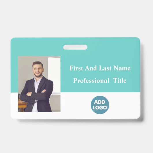 従業員カスタムIDバッジ – 名前、写真、バーコード バッジ (正面)