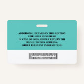 従業員カスタムIDバッジ – 名前、写真、バーコード バッジ (裏面)