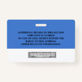 従業員カスタムIDバッジ – 名前、写真、バーコード バッジ (裏面)