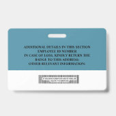 従業員カスタムIDバッジ – 名前、写真、バーコード バッジ (Back)
