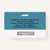 従業員カスタムIDバッジ – 名前、写真、バーコード バッジ (裏面)