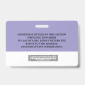 従業員カスタムIDバッジ – 名前、写真、バーコード バッジ (裏面)