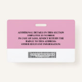 従業員カスタムIDバッジ – 名前、写真、バーコード バッジ (裏面)