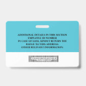 従業員カスタムIDバッジ – 名前、写真、バーコード バッジ (裏面)