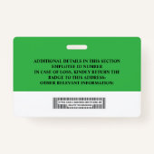 従業員カスタムIDバッジ – 名前、写真、バーコード バッジ (裏面)