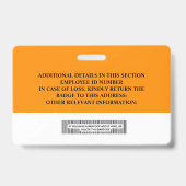 従業員カスタムIDバッジ – 名前、写真、バーコード バッジ (裏面)