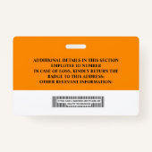 従業員カスタムIDバッジ – 名前、写真、バーコード バッジ (裏面)