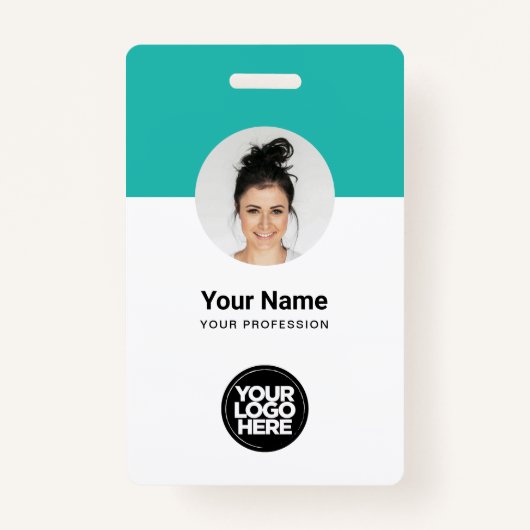 従業員カスタムIDモダンカードターコイズQR バッジ (正面)