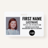 従業員カスタムID – 写真、バーコード、ロゴ、名前 バッジ (正面)