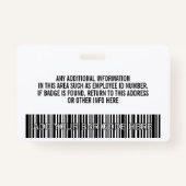 従業員カスタムID – 写真、バーコード、ロゴ、名前 バッジ (裏面)