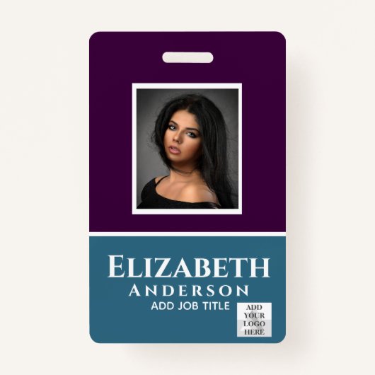 従業員カラフルの写真名QRスキャンバーコード バッジ (正面)